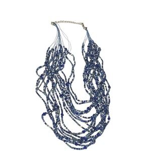 Avon 2007 Y2k multi-stand seed need necklace blue